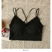 X-Back Lace-Trim Push-Up Bra Top in 6 Colors Black - One Size