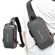 Sling Backpack Anti Theft USB Port Sport Chest Shoulder Bag Lightweight Crossbody Bag -Brown