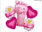 "It's a Girl" Foil Self Inflating Balloons Banner Combo - 5 pcs (Pink Theme)