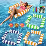 3 Packs Hammock Pool Floats Adults, 4-in-1 Multi-Purpose Inflatable Pool Floats Water Hammock Lounge Floaties with Cup Holders for Adults Swimming Pool Lake Beach