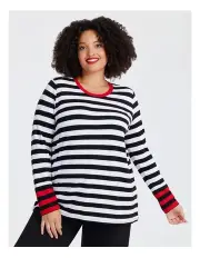 [Taking Shape] Bamboo Ponte Contrast Stripe Top in Multi