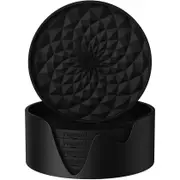 Black Geometric Silicone Drink Set (6 Pack) With Holder Non Slip Table Protectors Coasters