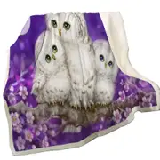 Purple Floral Art Owl Family Throw Blanket