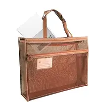 [ノーブランド品] MESH ART BAG - Mesh Zipper Briefcase, 17 x 13 x 4.4 Inches Large | Clear Art Storage Bag with Handle and Zipper | A3 Tote Bag for Posters, Paintings and More, Khaki, 説明を参照してください, See Description