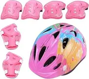 Kids Helmet and Knee Pads - Kids Helmet Elbow Knee Wrist Protector Skateboard,Shock-Resistant Protective Equipment for Riding Biking Scooters Roller Skates