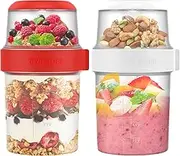 2 Pack Breakfast On The Go Cups Take and Go Yogurt Cup with 10.5 oz Upper Cup and 18.9 oz Lower Cup Double Layer Overnight Oats or Cereal Oatmeal Container Jar