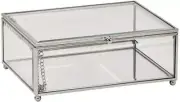 (D) Clear Glass Jewelry Box for Women Silver Storage or Gift Box (7.25x5.5'')