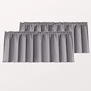 Mrs.Naturall Gray Window Valances for Small Basement Windows Rod Pocket 2 Pack Blackout Short Curtain Valances for Kitchen Bathroom 52 x 18 Inch Length Light Grey
