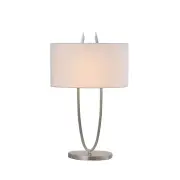 Gina Modern Fabric Shade Metal Table Lamp Light Stain Chrome / White