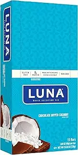 LUNA BAR - Gluten Free Bar - Chocolate Dipped Coconut Flavor - (1.69 Ounce Snack Bar, 15 Count)