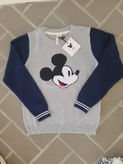 Janie and Jack x Mickey Mouse Disney Sweater Boys Gray w Navy Sleeves Sz 7 NWT