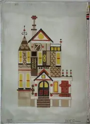 Hand painted House 10" x 16" on 15" x 21" needlepoint canvas
