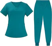 [Tadill] Women Scrubs Suit Set Nurse Work Clothing Machine Washable Workwear Nurses Week Gift, Lake Blue, XL