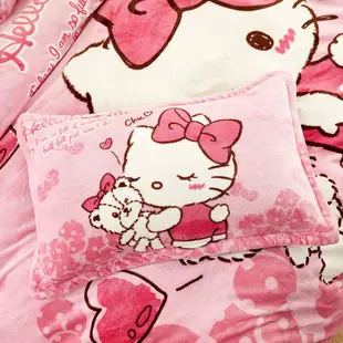 台灣出貨 法蘭絨床包組 正版授權 hello kitty KT 不掉毛 不靜電 可訂製 暖暖被 床包組 標準雙人 加大床