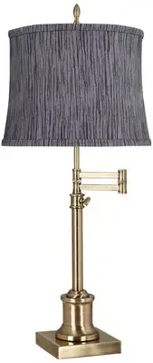 Westbury Antique Brass Swing Arm Table Lamp with Kensing Gray Shade