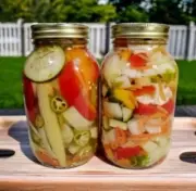 Pickled Onions With Cauliflower, Baby Corn, Peppers, Carrots 2 Glass Jars 64 0z