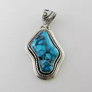 One of a Kind Navajo Sterling Silver Rare Kingman Turquoise Pendant