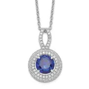 Sterling Silver Brilliant Embers Rhodium-Plated 104 Stone 18 Inch Micro Pav Blue And White Cz Circle Necklace With 2 Extender