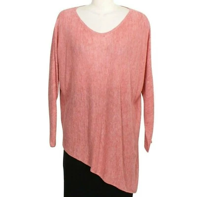 EILEEN FISHER Watermelon Pink Lightweight Linen Melange Links Asymmetrical Top L