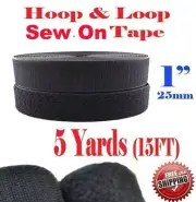 1" Black 5 Yards 15 Ft Sew-on Hook & Loop Tape Fastener Tape Sew On 25mm