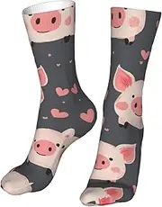 [CSIVKEJ] Crew Socks Comfort Casual Athletic Multi Design Socks For Women Men, Pink Piggy 1, One Size, Pink Piggy 1, One size