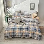 Gray Plaid Bedding Set,Yellow Stripes Print Duvet Cover Queen Size Geometry Theme Quilt Cover Reversible Plaid Print Quilt Cover Set Bedroom Decor for Kids Adult,Single(140x210cm)