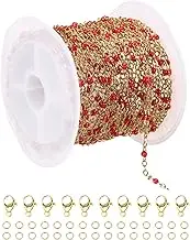 uxcell Stainless Steel Bead Chain, 16.4 Feet/5M Enamel Beaded Jewelry Link Cable Chains Spool Kit for Jewelry Making, Necklace, Bracelets, DIY Crafts (Gold/Red, Pack of 1)