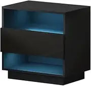 Artiss Bedside Table Black LED Side Tables Storage Small Narrow Desk Chest of Drawers, with 2 Shelf Shelves Rack, Bedroom Home Furniture Tallboy Lamp Stand Nightstand Cabinet, 50 x 33 cm