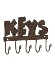 [Willow & Silk] Cast Iron Wall 'Keys' Design Hanger 5 Hook in Brown