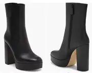 Stuart Weitzman Boots Party Ankle Booties Black Leather Platform Shoes Sz 8.5