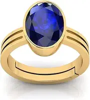 [Akshita gems] Unheated Untreatet 2.00 Carat AAA+ Quality Natural Blue Sapphire Neelam Gold Plated Adjustable Gemstone Ring for Women's and Men's {Lab - Certified}, blue sapphire original certified