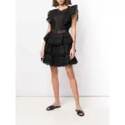 ZIMMERMANN Ruffled Trimming Black Dress US2(Zimmermann 0)