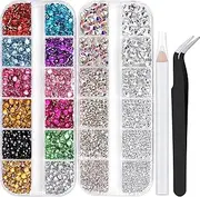 Two Packs of Flatback Rainbow Gems Crystal Nail Rhinestones, 4520 Pcs, Colorful + AB + Transparent White, Round, Glass, Nail Art Rhinestone Set, Perfect for Nails, Jewelry, Makeup, Crafts