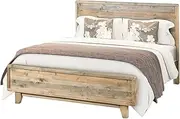 Solid Pine Wood Bed Frame in Rustic Texture Queen Size Bed Frame