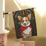 Corgi Dog Christmas Royal Yard Flag, Winter House Decor, Stained Glass corgi