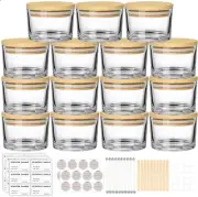 4Oz Clear Candle Jars 15 Pack, Small Wide Mouth Glass Empty Candle Jars with Bam