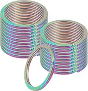 uxcell 20pcs Split Keychain Rings, 35mm Round Flat Keyrings Stainless Steel Open Key Chain Ring Dog Tag Rings for DIY Keychain Craft Lanyard, 2mm Thick, Rainbow