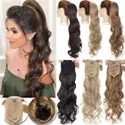 US Drawstring Long Wavy Curly Ponytail Clip In Hair Extensions Natural as Human