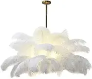 CJLWSLCO White Simple Ostrich Feather Hanging Lamp Bedroom Living Room Dining Room Decoration Pendant Light LEDG4 Light Source 3 Heads Chandeliers Modern Simple Home Lighting Fixtures Indoor Adjustabl