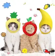3 Pieces Cat Hats Cat Halloween Costume Banana Pineapple Red Fruit Shaped Hat Soft Cap Adjustable Accessories Breathable Headwear for Kitten Puppy Pet Festival Birthday Theme Party Photo Prop