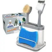Sink Caddy, Kitchen Sink Organizer Sponge Brush Holder with Drip Tray, White ...