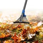 Adjustable Metal Leaf Rake Long Handle, 72 Inch Garden Rakes for Lawns Heavy ...