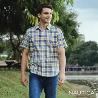 在飛比找Yahoo奇摩購物中心優惠-Nautica 男裝 經典格紋短袖襯衫-黃藍