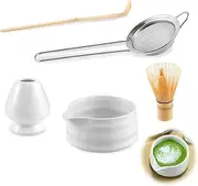 5 Pieces White Matcha Whisk Set + Box, Song Dynasty Tea Ceremony Gift Set, Matcha Set, Matcha Bowl Ceramic Japanese Set for Matcha Tea Making, Perfect Matcha Starter Kit for Matcha Tea Ceremony