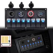 8 Gang 12V Rocker Switch Panel Waterproof Circuit Breaker Boat Marine Voltmeter