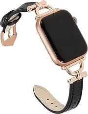 [Osber] Genuine Leather Band Compatible with Apple Watch Women 38mm 40mm 41mm 42mm 44mm 45mm 49mm(Ultra 2/1), Designer Slim Leather Strap with D-Shape Metal Buckle for iWatch Series 9 8 SE 7 6 5 4 3 2 1