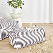 Cadence & Co. Oscar Striped Faux Linen Ottoman Stool Bean Bag Cover Extra Long Bed Support BeanBag Chair Indoor Decorative Pouffe Foot Stool Bench (Cover Only – Beans Not Included) - Cacao