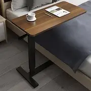 Adjustable Overbed Bedside Table with Wheels (Hospital and Home Use) (Non Foldable, Walnut Brown)