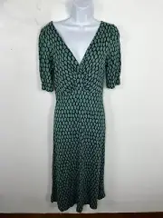 Banana Republic Dress Sz XS Green Leaf Print Short Sleeve Maxi NEW