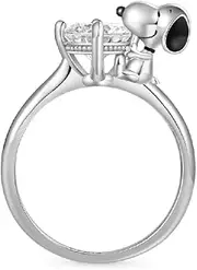 [GNOCE] Peanuts Snoopy Hug White Diamond Ring 925 Sterling Silver Gift Ring for Women Girls with Jewellery Box for Christmas Valentine's Day